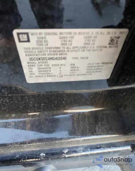 2017 Chevrolet Silverado K1500 Ltz z USA, uszkodzony, nr VIN 3GCUKSEC4HG492646